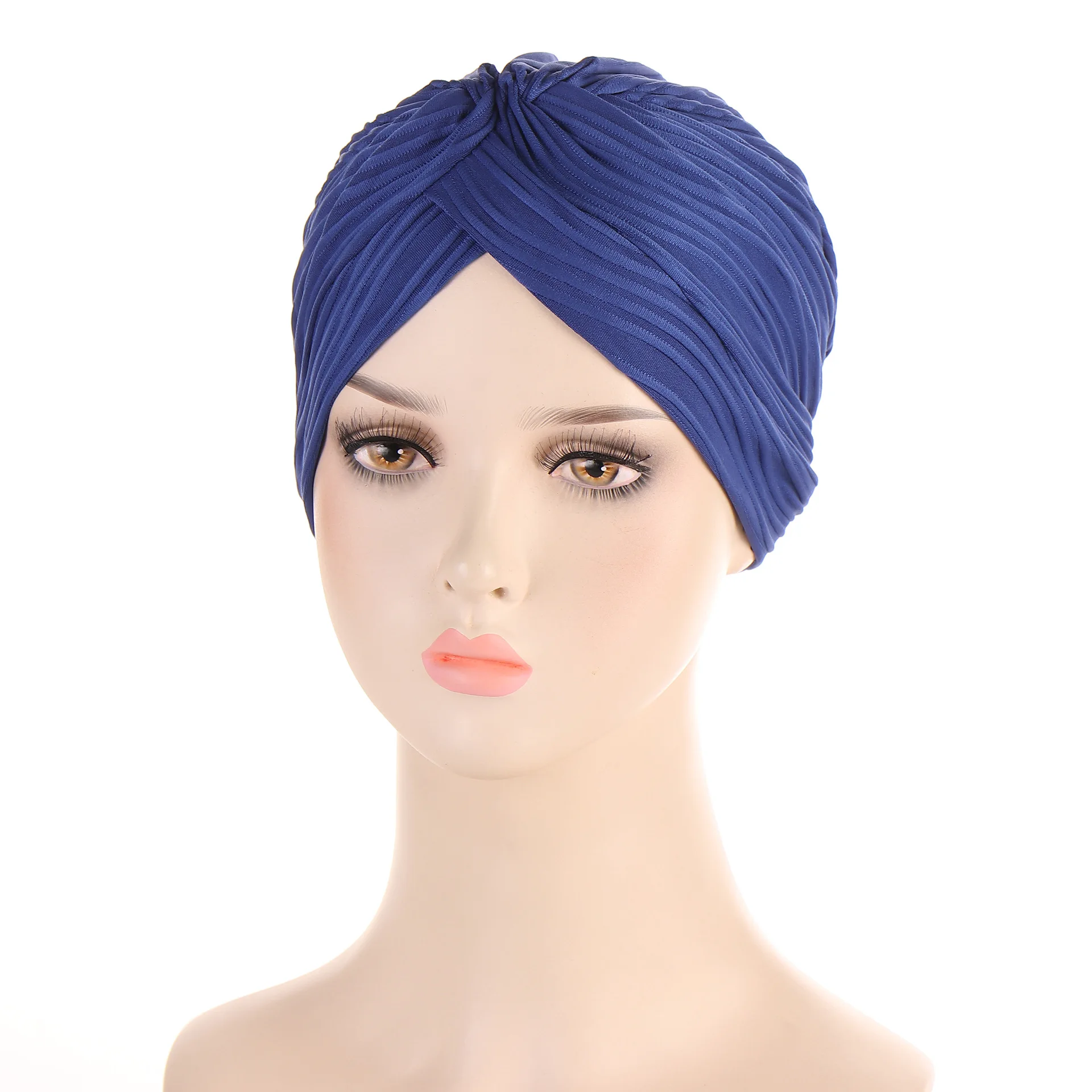 Solid Color Muslim Pleated Turban Hat Women Islamic Hijab Inner Cap Arab Wrap Head Female Bonnet Hat