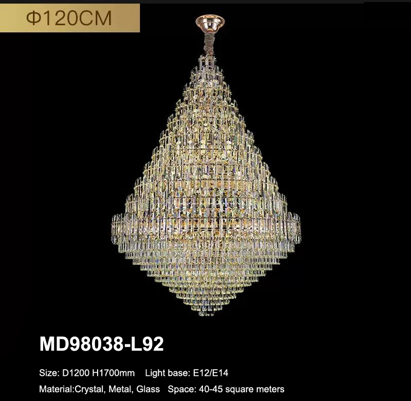 MEEROSEE Iron Hanging Light For Hotel Decorative Luxury K9 Crystal Chandelier Modern Designers Glass Pendant Light MD98038