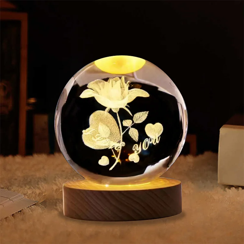 3d Art Crystal Ball Night Lamp Luminous Crystal Ball Decoration Solar ...