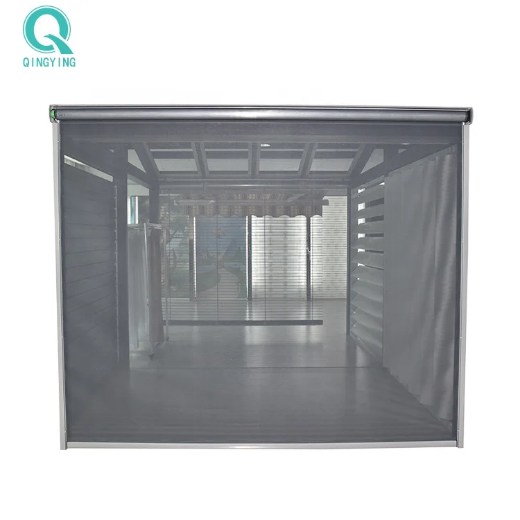 QINGYING Customized Motorized Windproof Zip Track Roller Blinds for Outdoor Patio