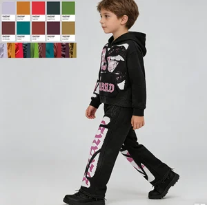 Wholesale  Custom Manufacturer Two Piece Jogger Sweatpants Sweatsuit Flare Stacked Vintage Digital Printed Boys Clothing Sets