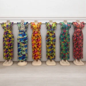 Wholesale Summer Women Elegant Casual Sleeveless Backless Printed Fashion V-Neck Dress