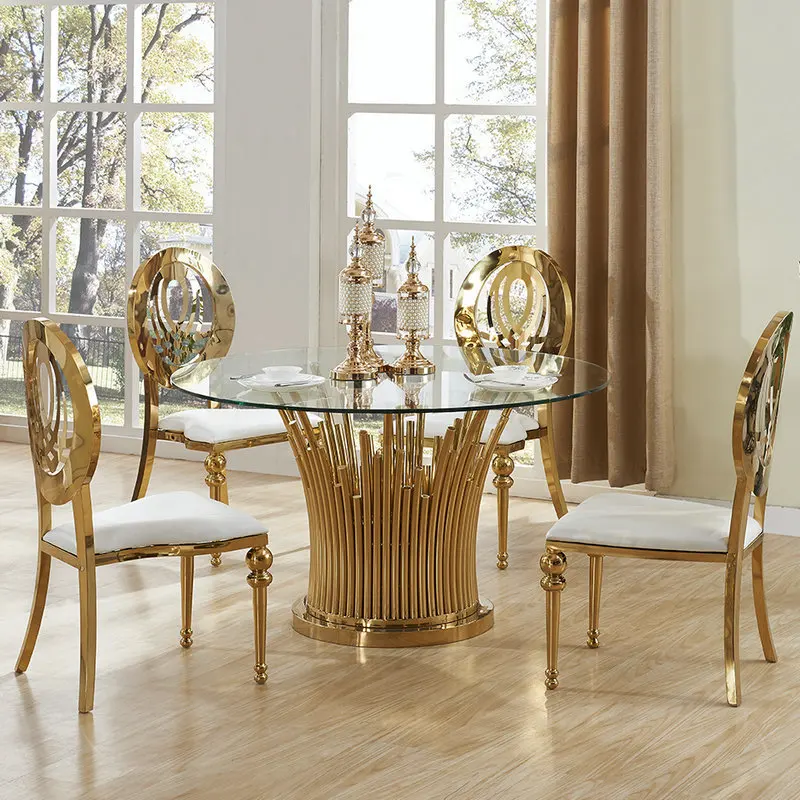 Tempered Glass Round Glass And Gold Dining Table Bronze 30 Inch