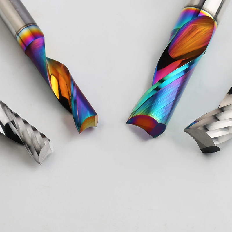 CNC Engraving Woodworking Machine Single Edge Tungsten Carbide Colorful Cutter Acrylic Density Board