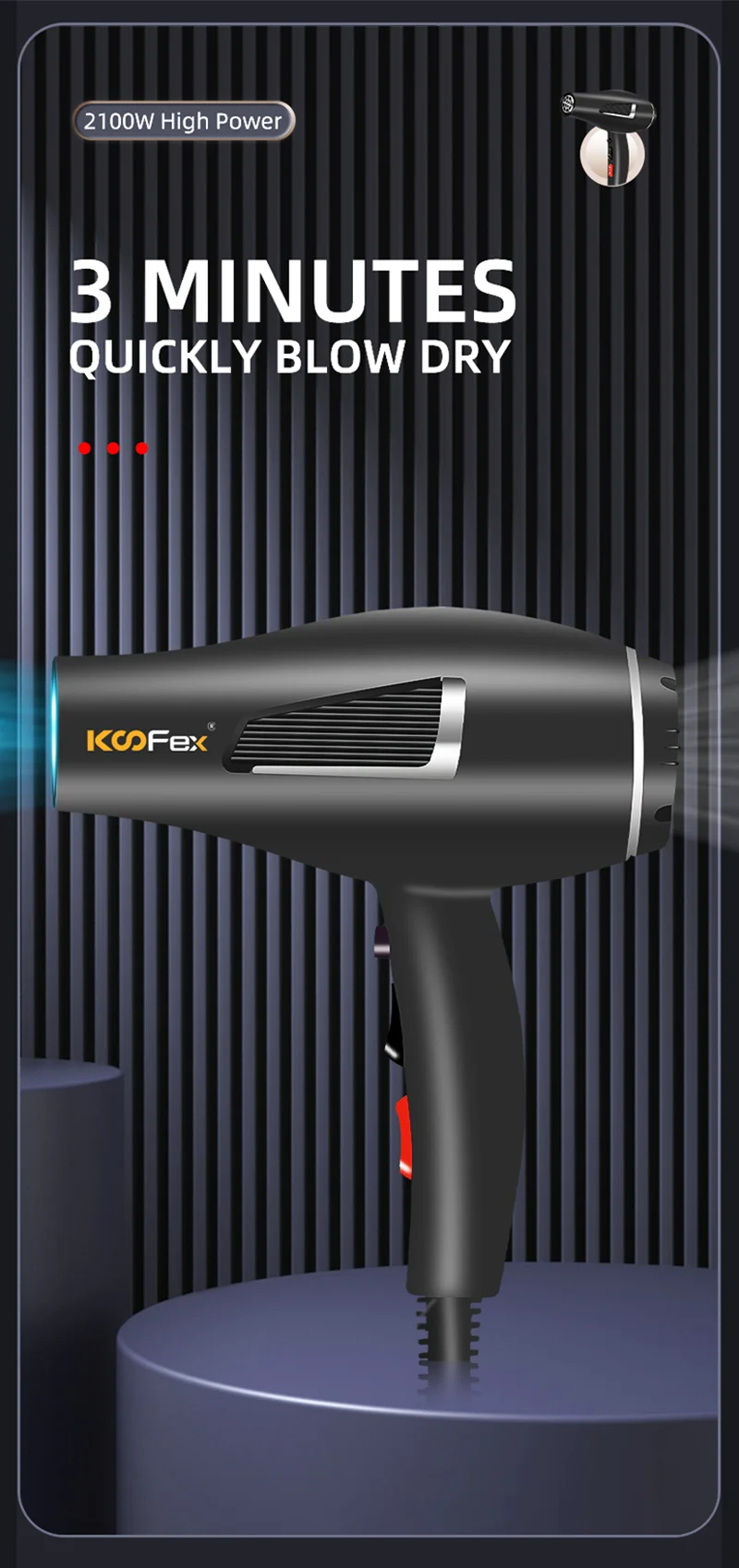 Koofex New Design Professional Electric Brow Dryer 2100w High Power