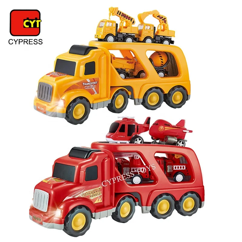 Inertia Powered Engineering Transport Truck Toy Trailer Toy Friction Toys Truck