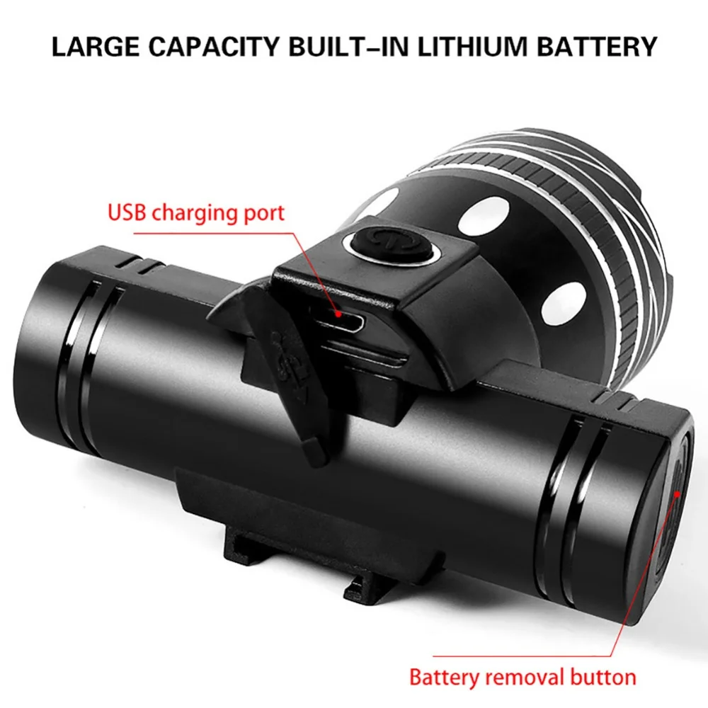 5000mAh Bicycle Led Light Front Zoom 800 Lumen T6 LED Bike Headlight USB Charge Flashlight Waterproof Lights For Bicycle factory