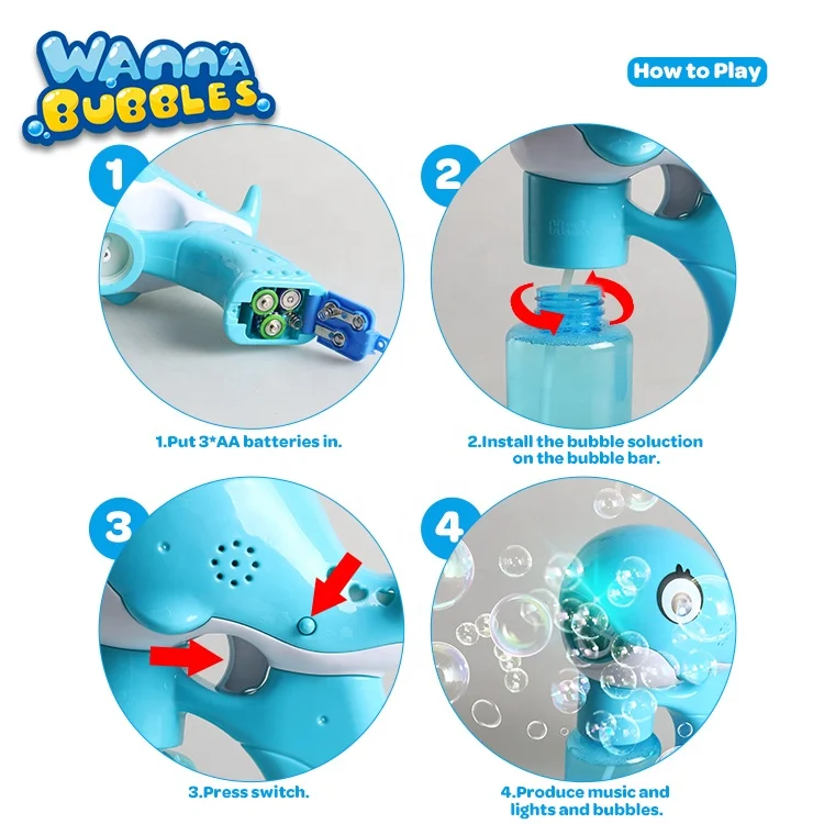 LED Light and Music Sound Lovely Dolphin Machine Outdoor Toys Bubbles Flash Bubble Gun for Kids
