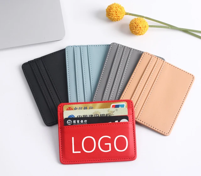 Custom Logo PU Credit Cards Holder Low MOQ Slim PU Leather Card Holder Wallets Can Custom Logo Packaging Silk Debossed Logo