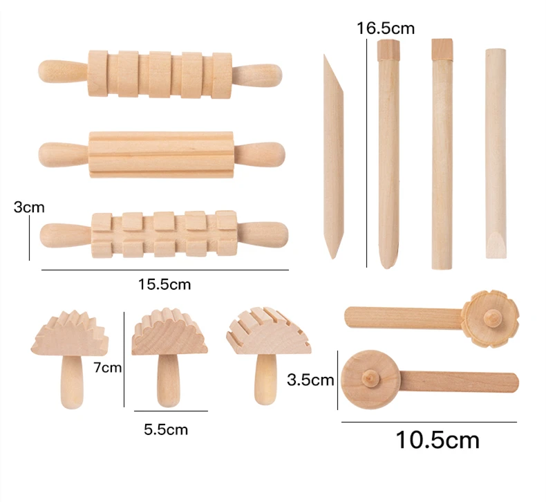 12 Pcs Wooden Dough Tools Clay Pattern Rolling Pin Set Dough Molding