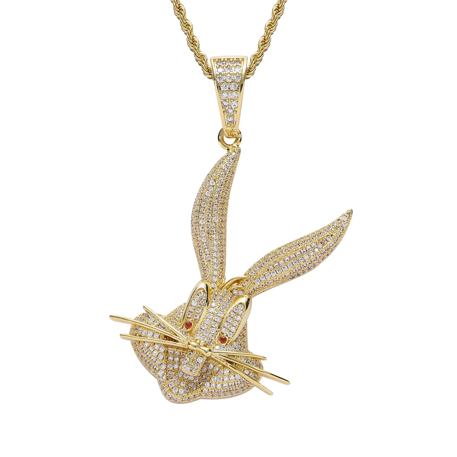 Personalized Diamond Animal Rabbit Head Charm Pendant Necklace Bugs Bunny Rabbit Necklace Mes Necklaces