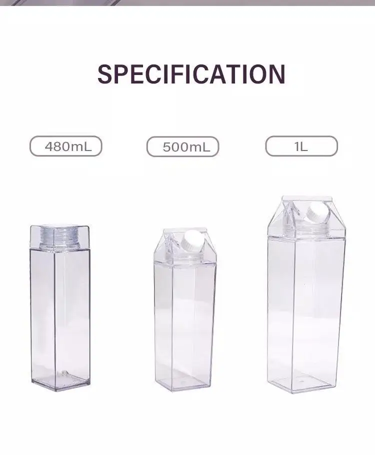 Transparent and simple 1L milk cup Transparent PS plastic square water cup cross-border creative milk bottle 1000ml details