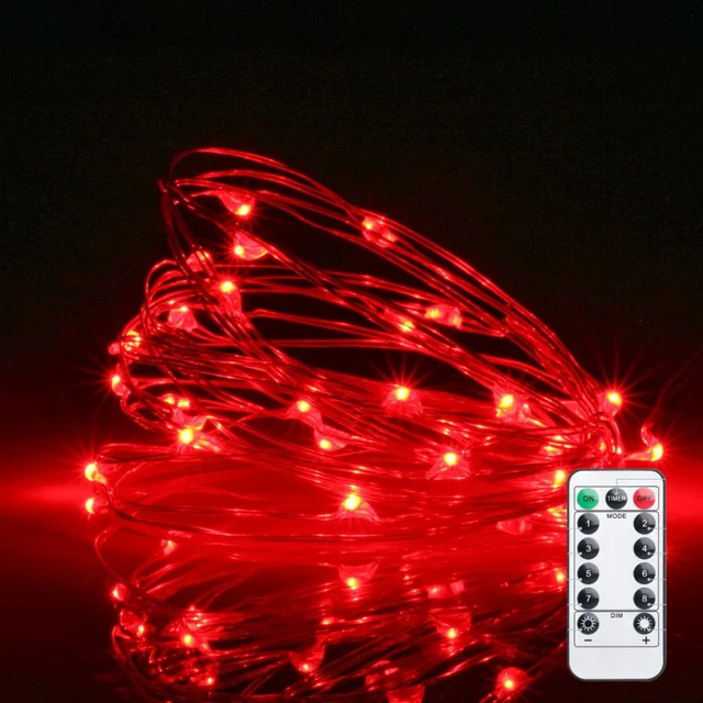 YN LED Copper Christmas String Lights IP65 Outdoor Waterproof 8 Modes USB Powered 16ft Red Fairy String Lights With Remote