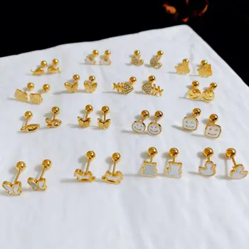 Fashion Jewelry 316L Stainless Steel Zirconia Butterfly Stud Earrings Gold Plated Baby Stud Earrings Women Luxury