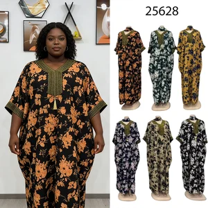 New Wholesale Loose Retro Middle Eastern Muslim Robe Half Sleeve V-Neck Printed Dress