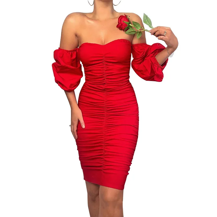 Koncentration Gå tilbage skyde Red Birthday Dress Women Puffy Sleeve Party Evening Sexy Tube Wrap Elegant  French Pleated Casual Dresses - Buy Red Dress,Birthday Dresses Women  Sexy,Womens Dresses Product on Alibaba.com