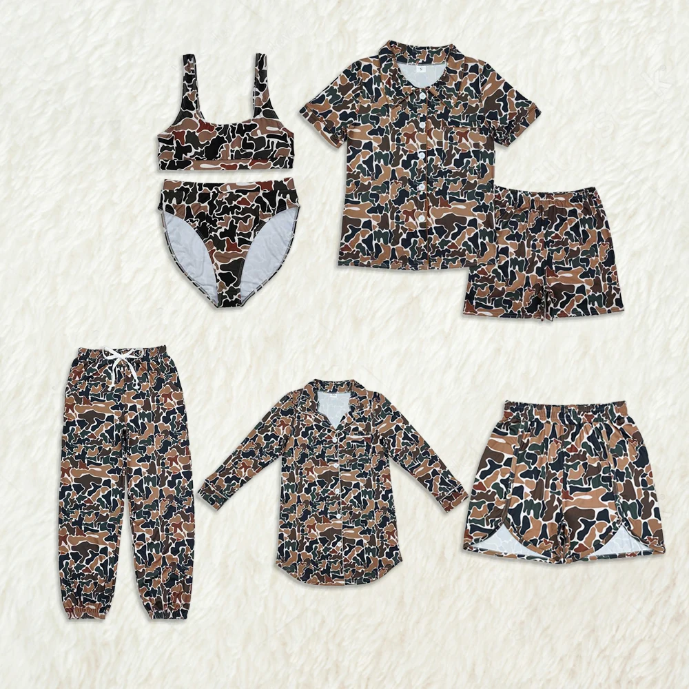 YY Qutfits Adult Women Duck Brown Camouflage Buttons Tops  Shorts Pajamas With Women Match Clothes