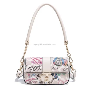 Women's PU Leather Handbag Shoulder Bag Graffiti Cartoon Crossbody Bag Travel Luxury Designer Wallet Casual Shoulder Bag