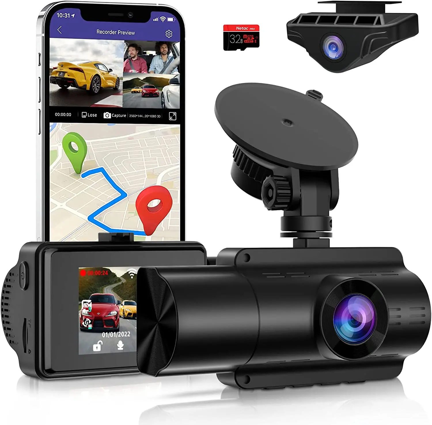 Dashcam Dual Front And Rear Smart Dash Camera 4k Wifi Gps Dual Lens Car ...