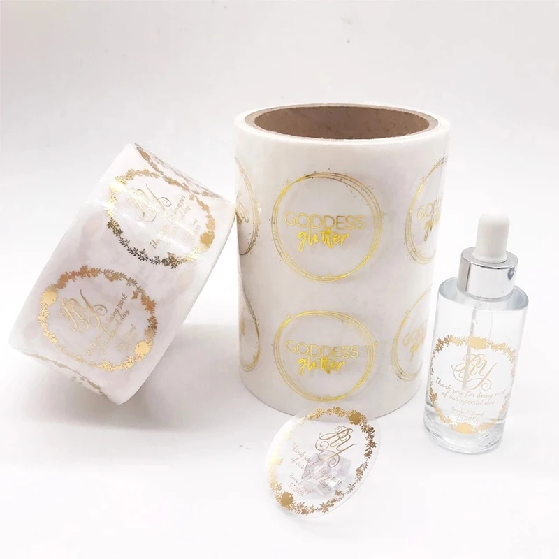 Custom Printed Transparent Logo Sticker Round Gold Foil Adhesive Vinyl