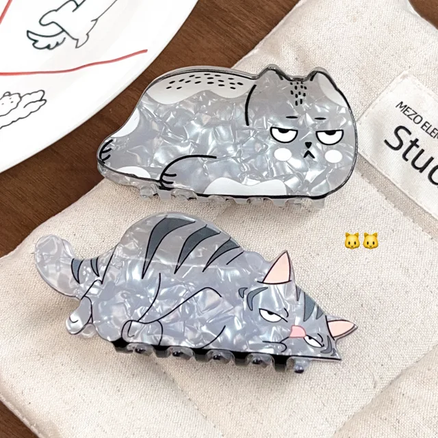 Cute Fat cat Scratcher Blue Cat Cartoon Creative Shark Clip Simple and Elegant Ponytail Clip