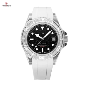 OEM Custom Transparent Sapphire Case Watch SW200-1 Fully Automatic Mechanical Watch BGW9 Luminous Calendar Watches