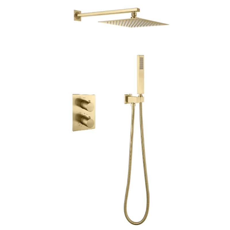 Hotel Brushed Gold Shower Bath Mixer Wall Mounted Thermostatic Shower