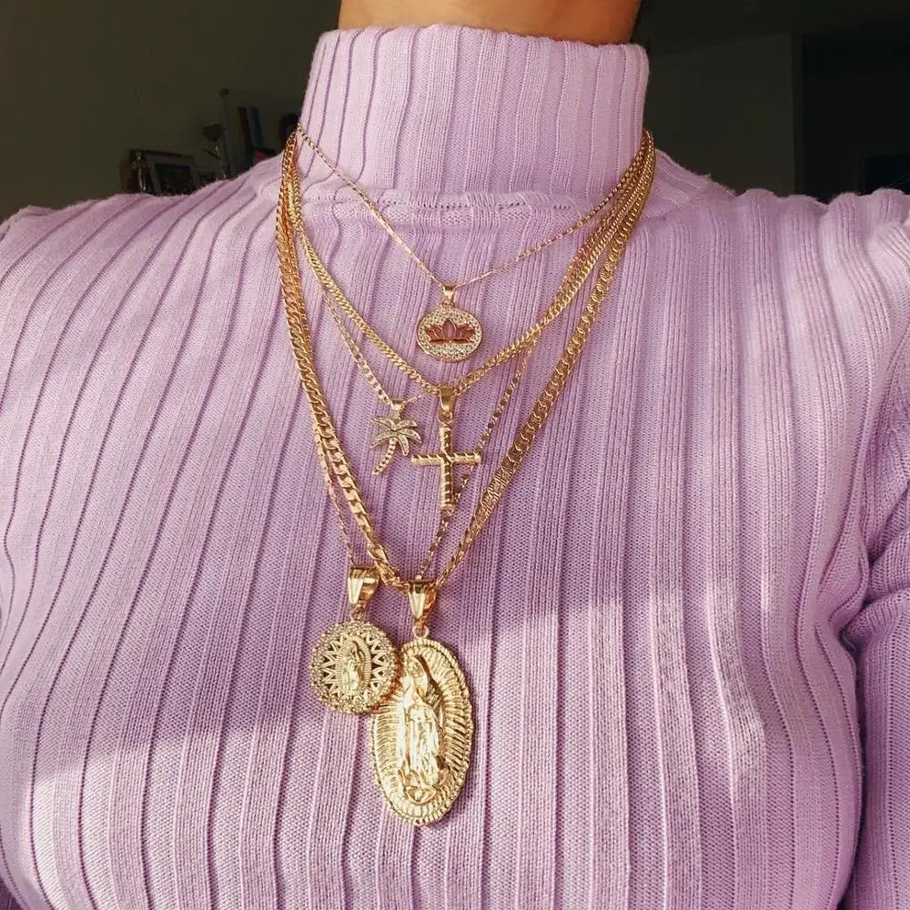 Fashion Gold Cross Virgin Mary Necklace 