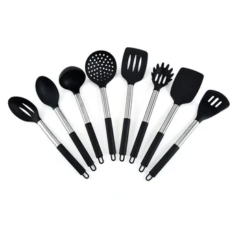 8 pieces black Amazon Hot Sale home kitchenware gadgets nonstick silicone cooking set kitchen utensils