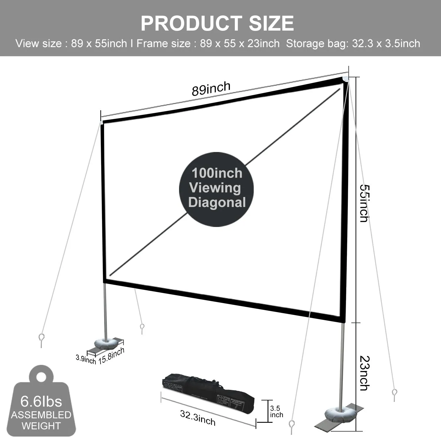 Skerell 100 Inch Projector Screen Outdoor Indoor Film Screen 16:9 Full ...