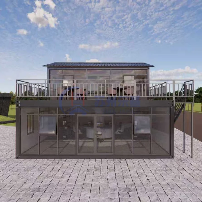 Khung thép Q235 với tấm sandwich, nhà tiền chế hiện đại sang trọng, biệt thự mô-đun lớn tùy chỉnh, nhà container dùng để ở