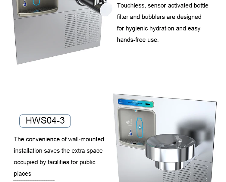 304 Stainless Steel Hands Free Operation Wall Mounted Drinking Fountain water cooler dispenser factory