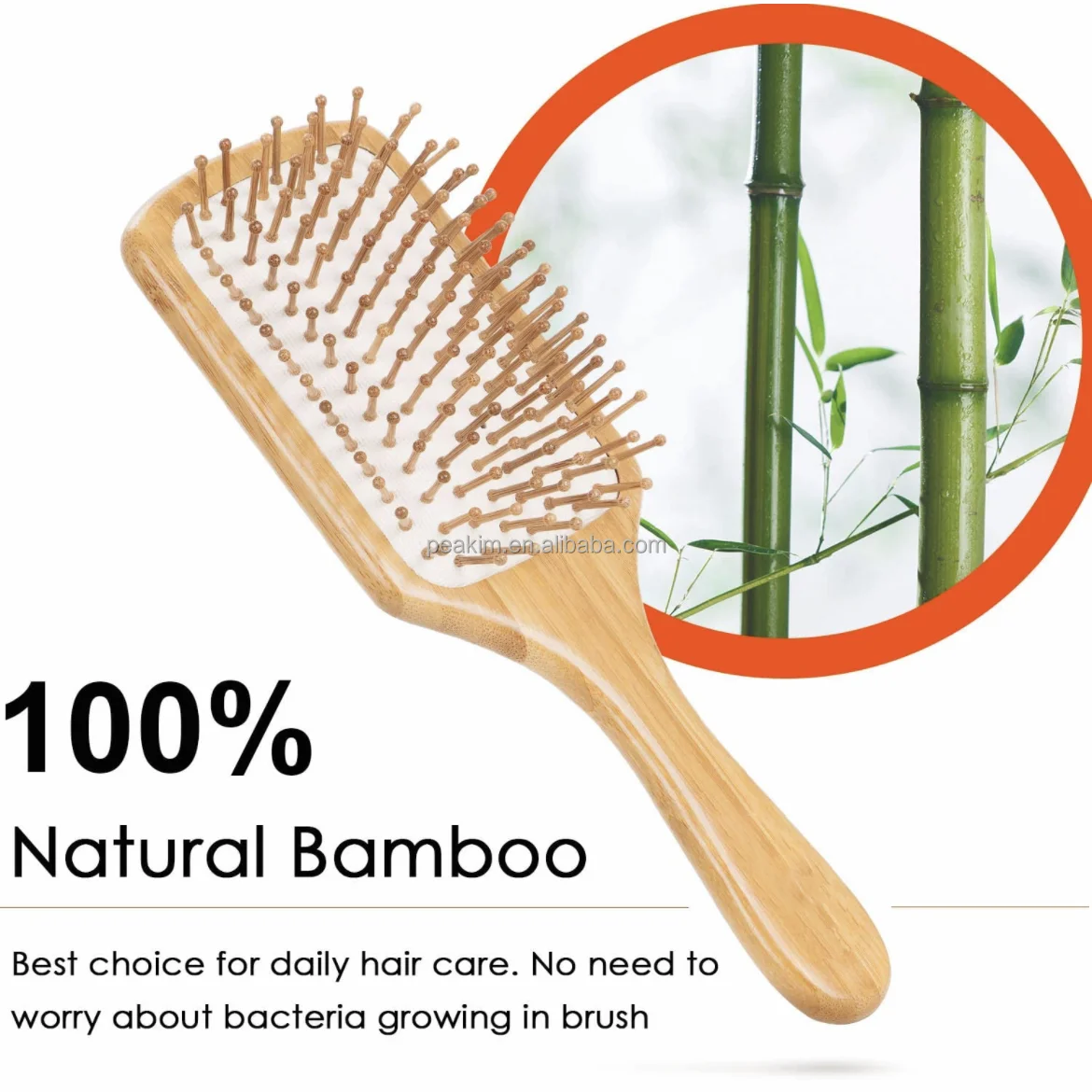 Natural Bamboo Paddle Detangling Hairbrush For Women Men Wet Dry Curly