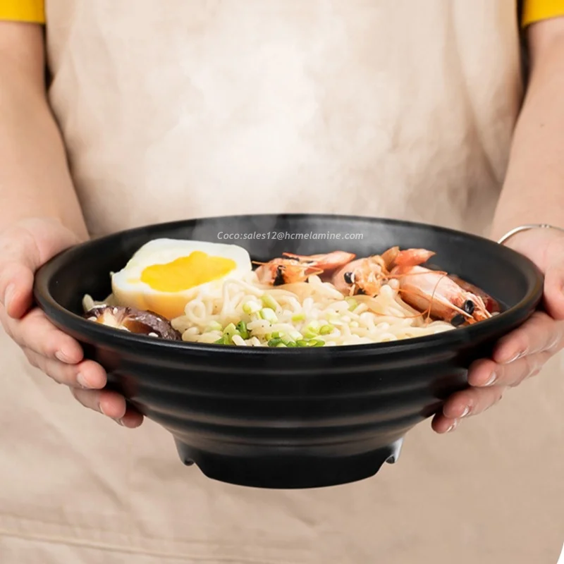 Bol Mélamine Noir 22cm Pour Ramen - Style Japonais, Micro-ondes Et Lave-vaisselle Safe