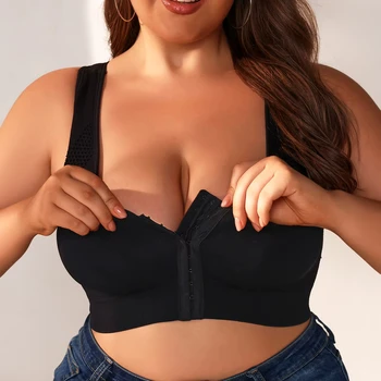 Solid Color Plus Size Front Buckle High Quality Plain Dyed Women's Lingerie Seamless Sports Bra for Women Breathable Underwear