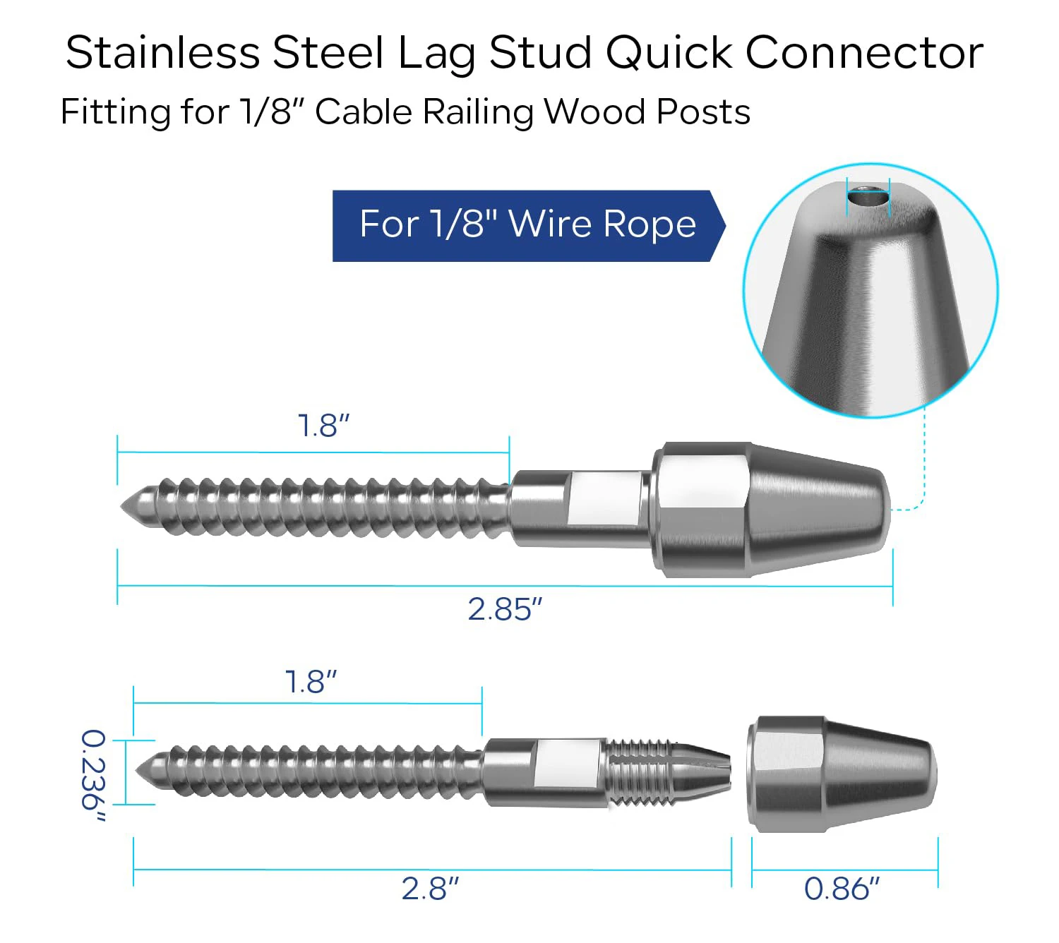 T316 Stainless Steel Cable Railing Hardware with 800 Tons Tensile Strength for 1/8-Inch Cable Railing System