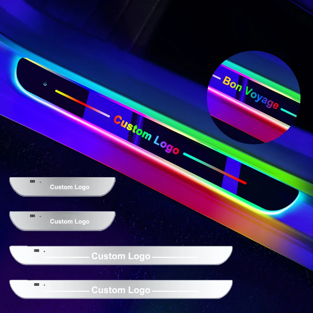 PEL Custom Logo Led Welcome Pedal Car Threshold Scuff Plate Wireless Car Door Sill Light for Car Door Guard