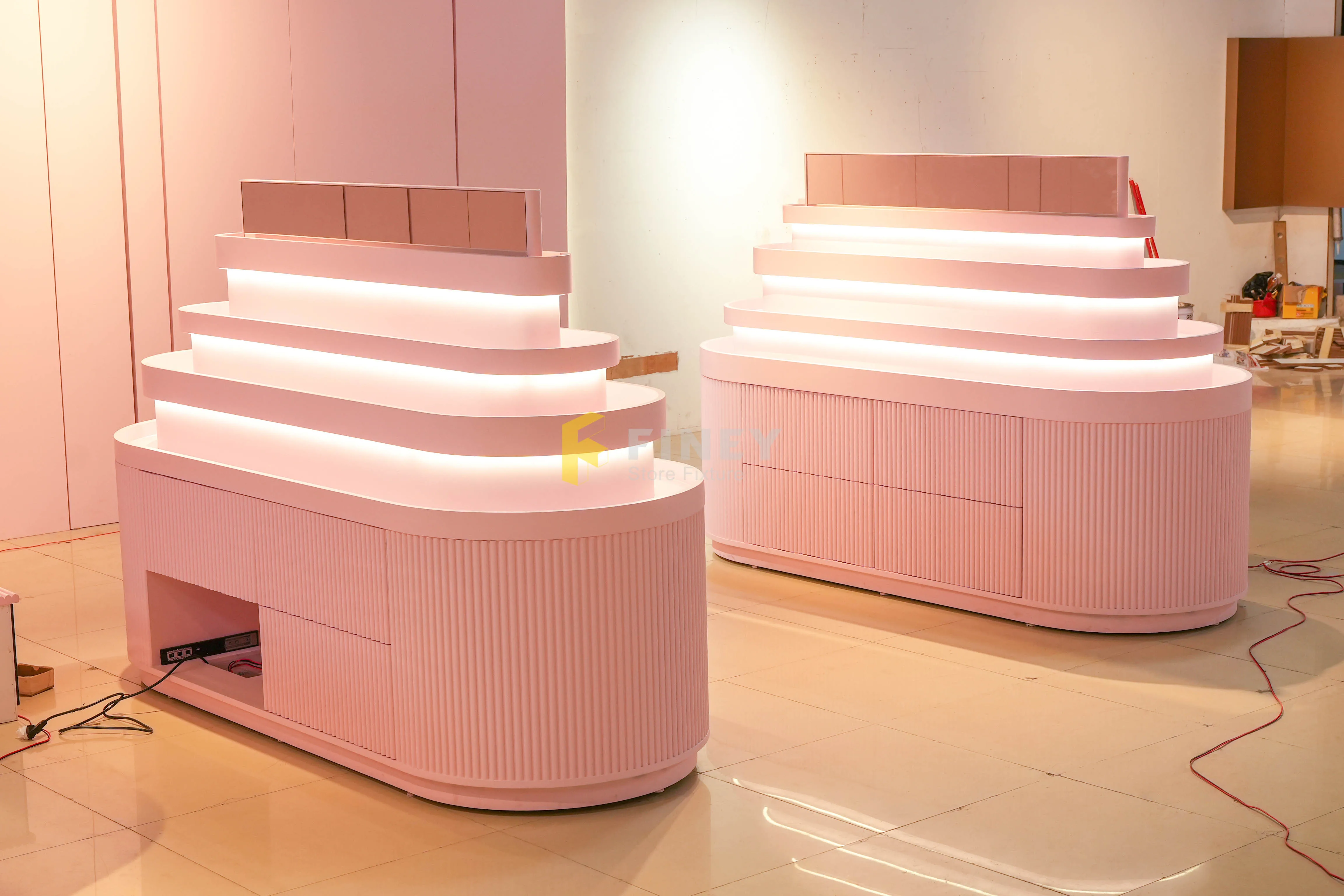 Factory Customized Cosmetic Center Island Display Table Mask Rack Multi-layer Storage Rack