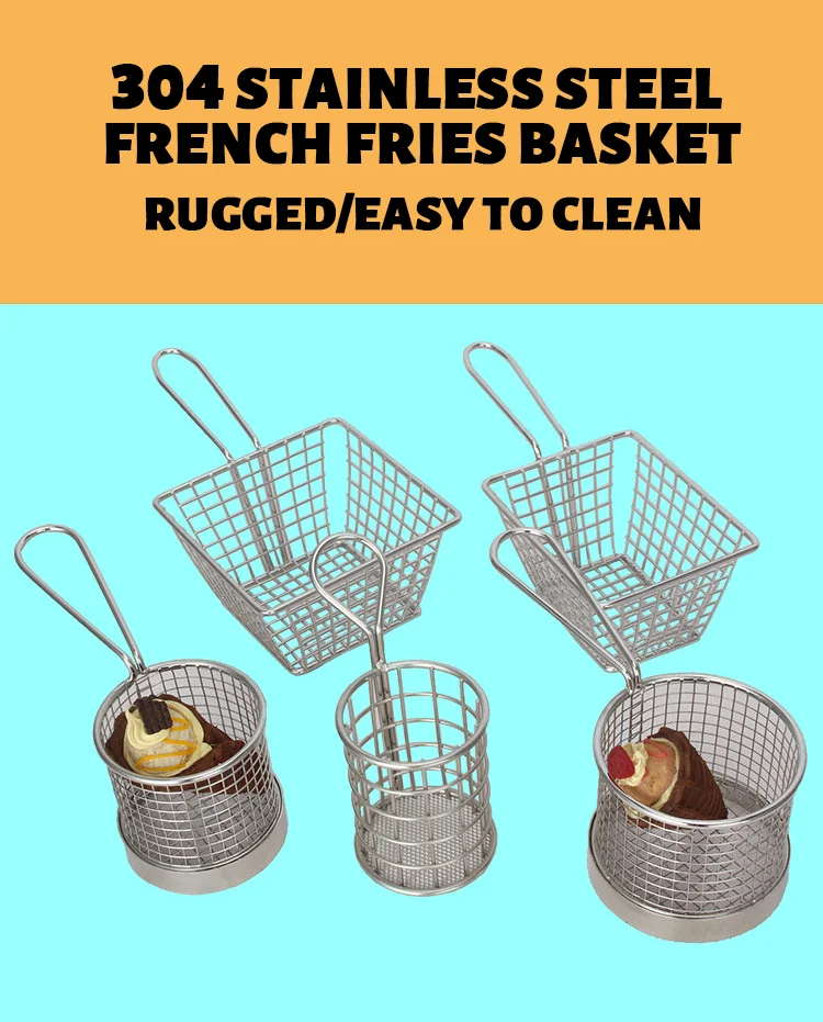 Metal Wire Mini Fry Serving Basket Snack Stand Dish Racks Stainless ...