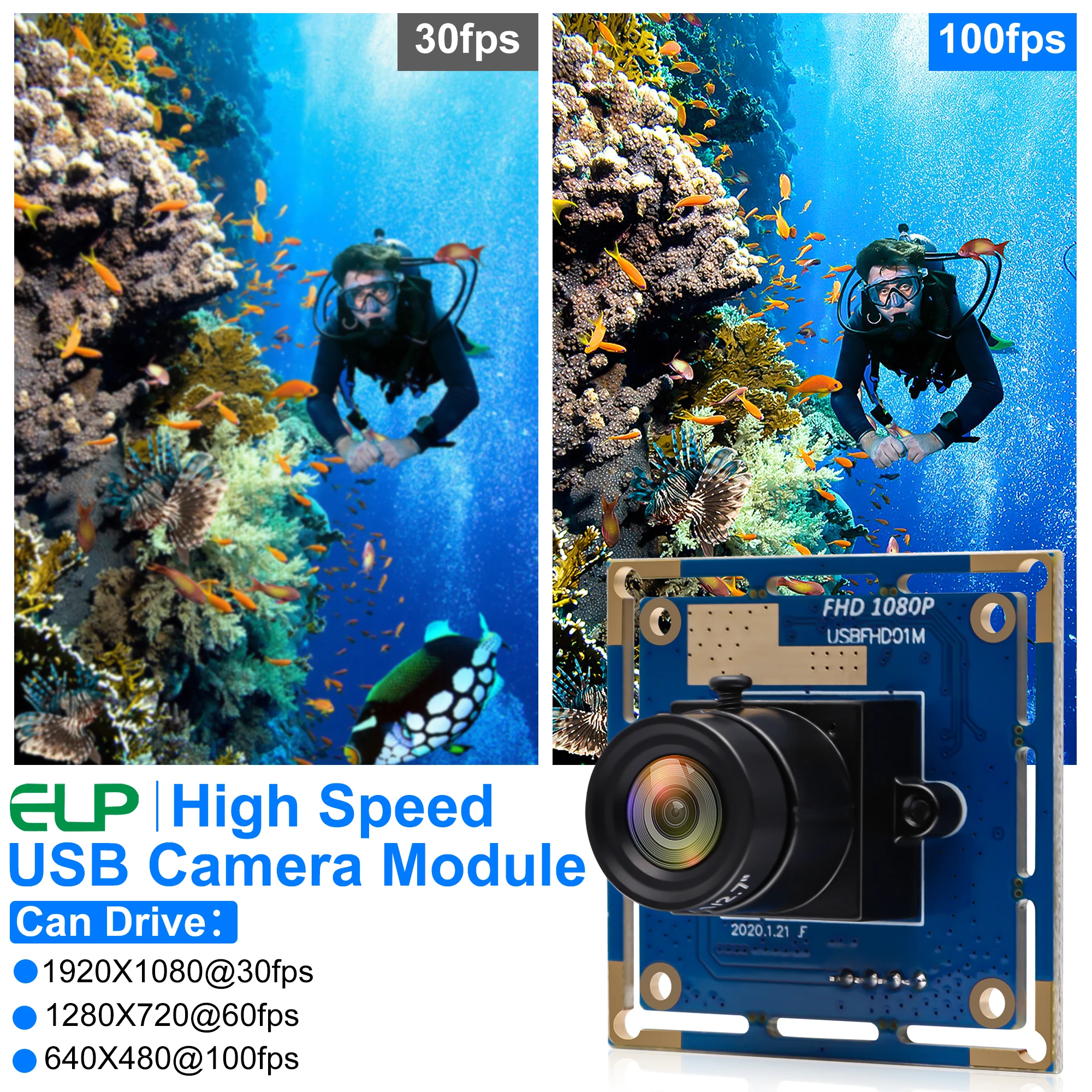 ELP 1080P 2MP OV2710 USB カメラモジュール 120fps 高速ウェブカメラ