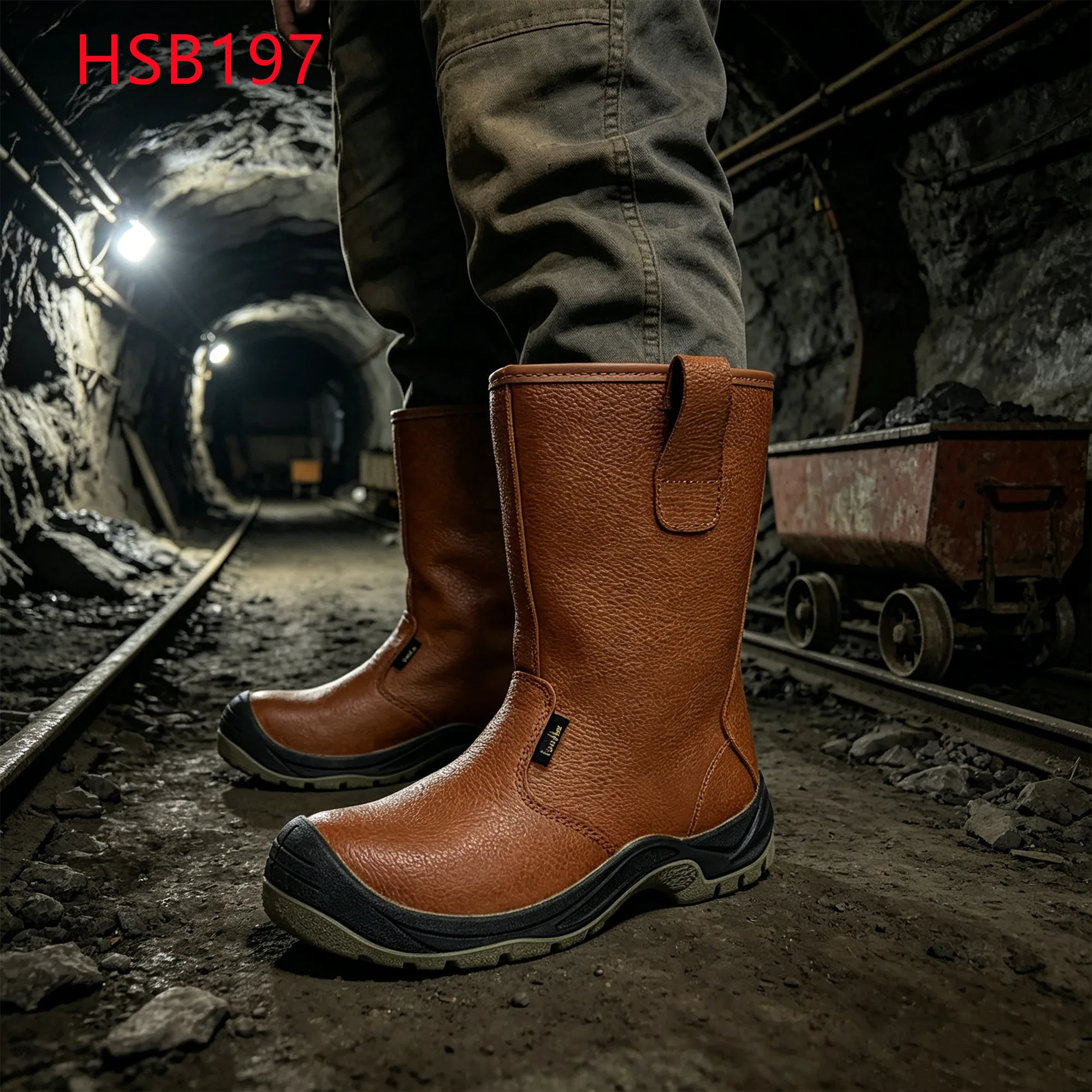 LXG,Wild Mineral Site Natural Embossed Leather Miner Safety Boots Drilling Platform Anti-hit&puncture Security Work Boots HSB197