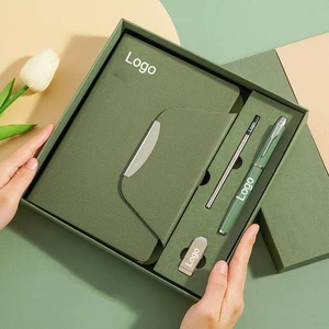 Custom Luxury A5 Notebook Set PU Leather Hardcover Magnetic Thread Sewing Gift Box Including Pen Promotional Business Journal