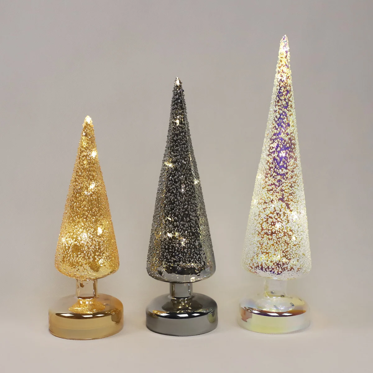 2023 European Golden Shiny Christmas Tree Hand Blown Glass Glowing Home Indoor Table Xmas Decoration Led Ornaments