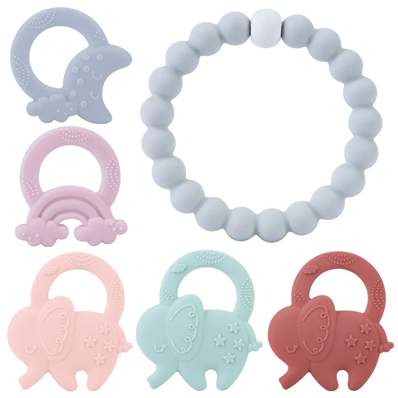 Handmade Animal Pacifier Clip Keys Ring Shape Bracelet Food Grade Silicone Beads Rattle Elephant Silicone Teether