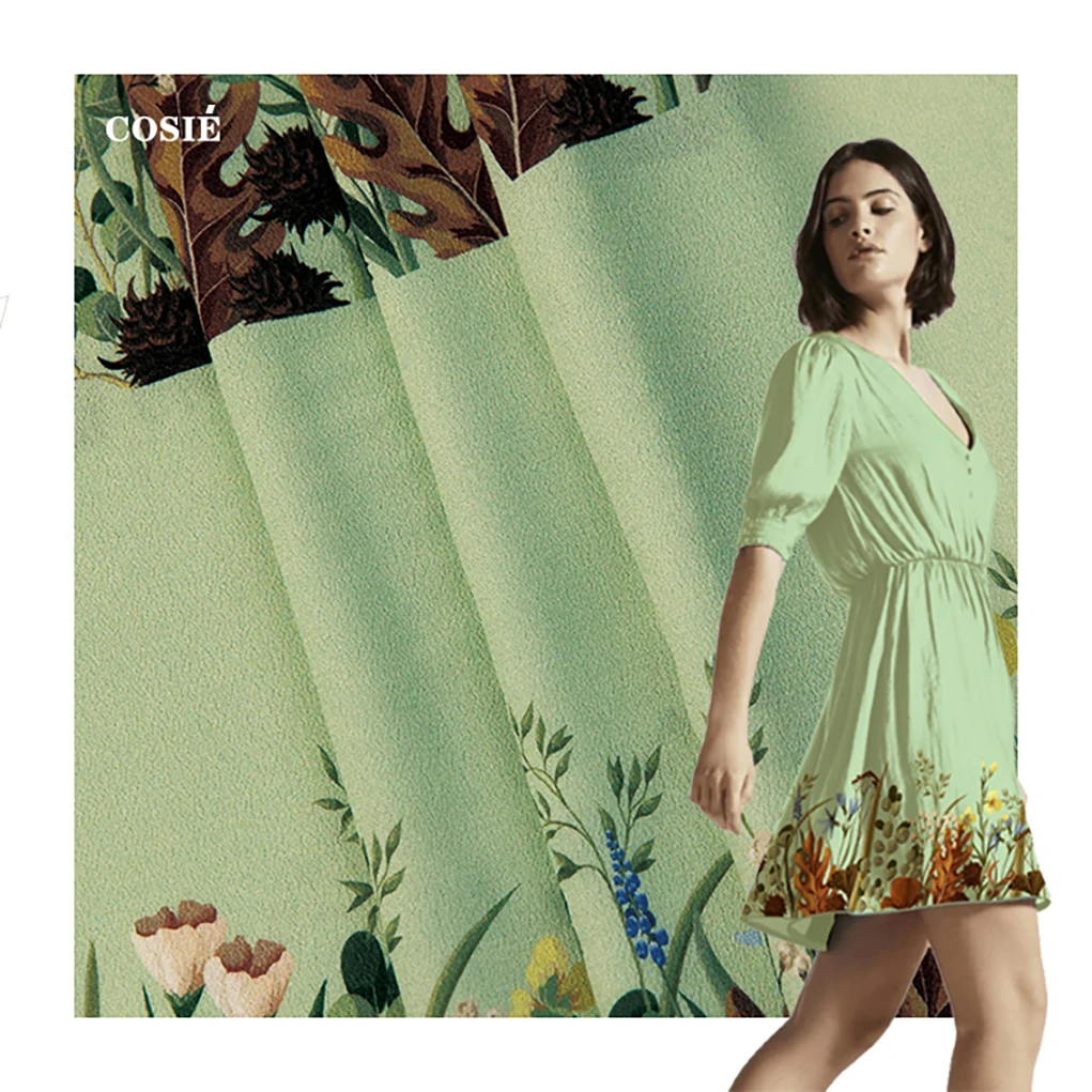 Блестящий креп с принтом на заказ Великолепная ткань из вискозы морщинистым вискоза Модальная для женского платья