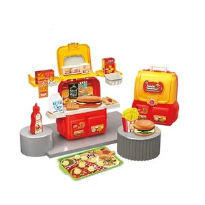 ITTL 37pcs Plastic Pretend Play Cooking Game Backpack Children Hamburger Kitchen Toy Kid