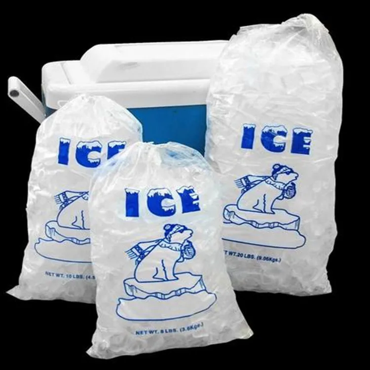 Heavy Duty 3kg 5kg 8kg  Loading Ice Cubes Plastic Bags  with logo Printing Durable Transparent Food Grade Poly Ice Bag