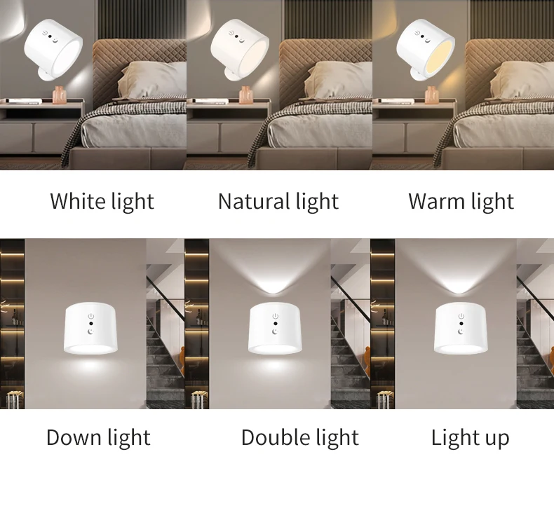 Wireless Round Cob Wall Lights Lamp 360 Rotating Magnet Fixation bedroom Stairs Hallway Kitchen Wall Light Inside Battery