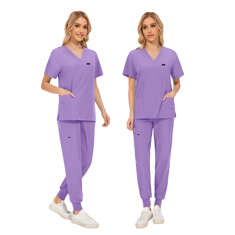 Viaoli Stretchy Fabric Top + Pants Brown Pink Purple Scrub Suits For ...