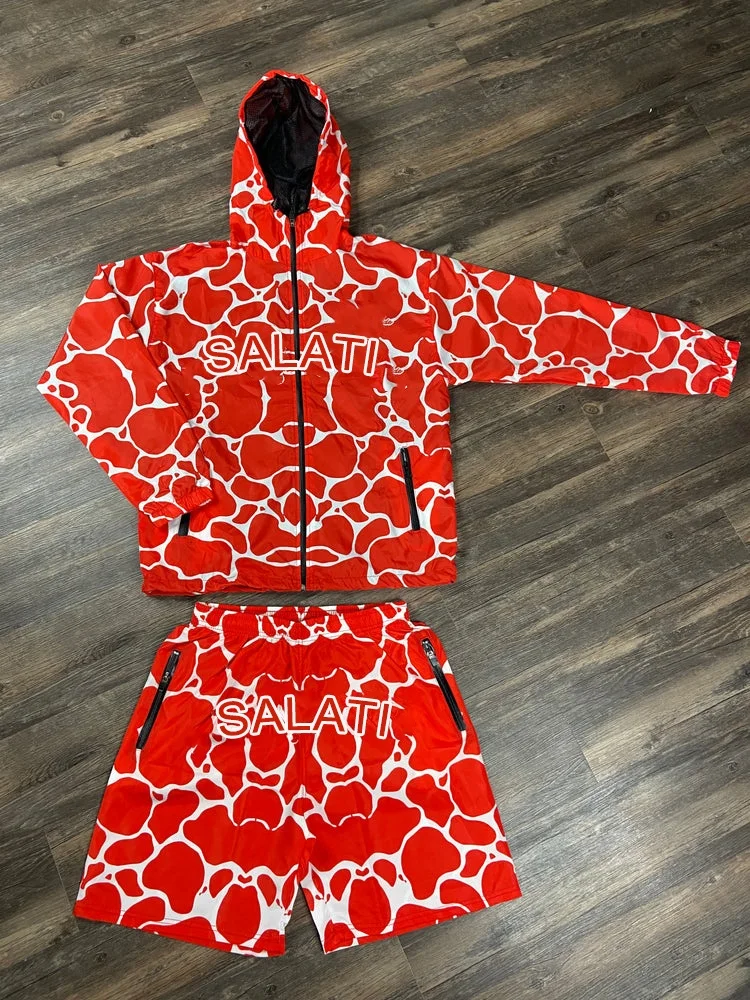 Custom Joggers Sport Short Nylon Tracksuit Full Zip Hoodie Set Waterproof Two Piece All Over Print Men Windbreaker Short Set gallery 3